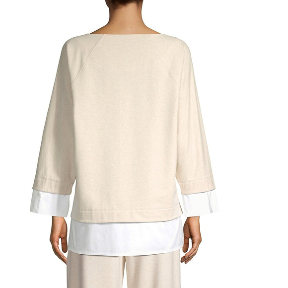 Lafayette 148 Duke Twofer tan and white long sleeve XS top - Picture 3 of 8